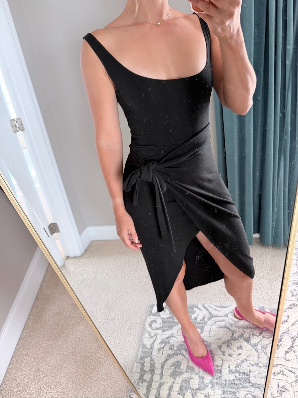 LBLC the label Black Scoop-Neck Midi Dress with Side Tie - XS